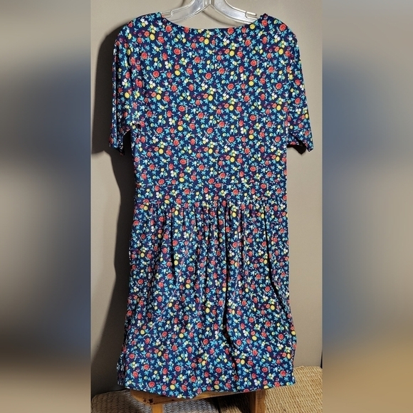 Lands'end navy floral pocketed empire waist round neck medium petite 10-12 dress - Picture 5 of 7